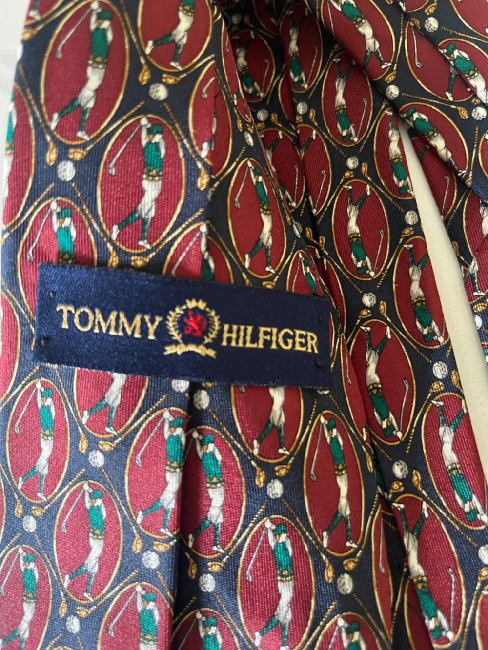 Vintage Tommy Hilfiger Red and Navy golfer Silk Tie preppy academia golf